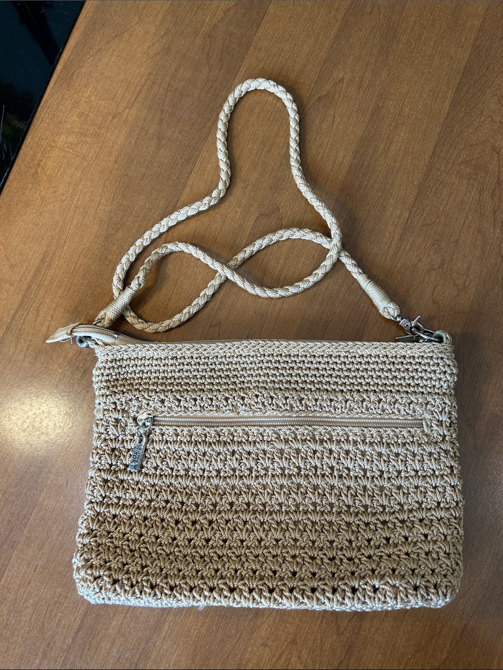 The Sak Beige Woven Crossbody Bag - Casual Crochet Shoulder Bag